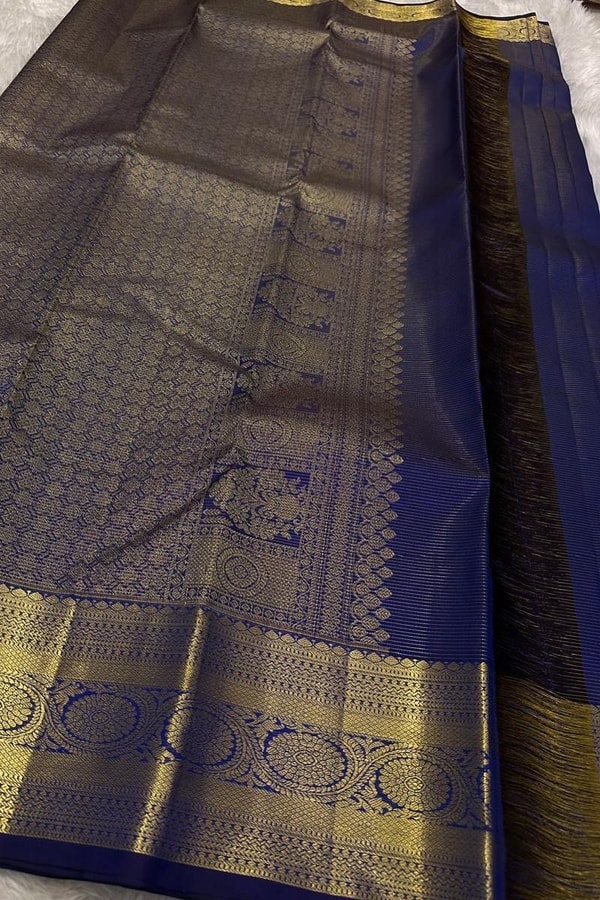 Paisley Butta Banarasi Soft Silk Saree with Wide Gold Zari Border in Four Jewel Tones  in Surat