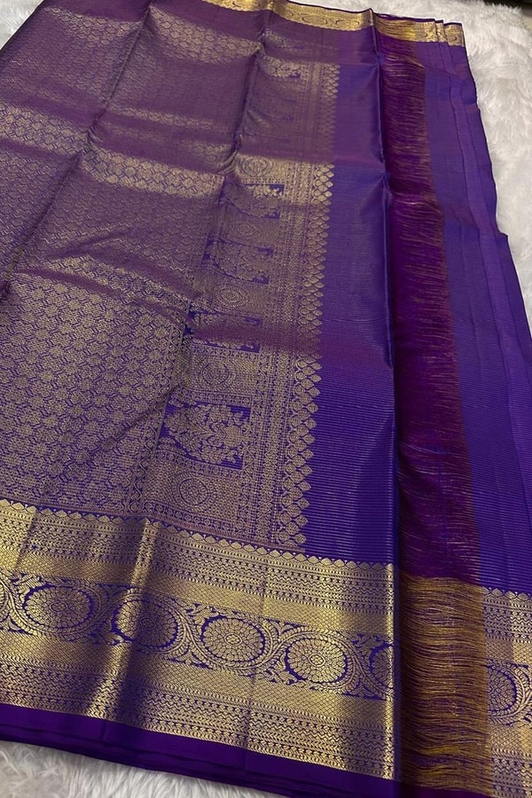 Paisley Butta Banarasi Soft Silk Saree with Wide Gold Zari Border in Four Jewel Tones  in Surat