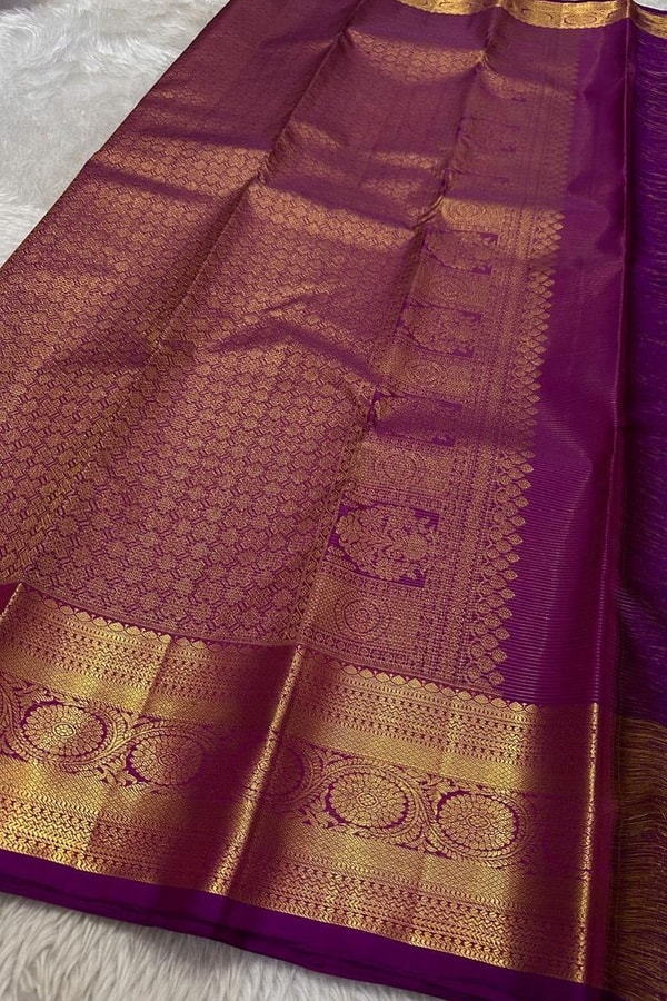 Paisley Butta Banarasi Soft Silk Saree with Wide Gold Zari Border in Four Jewel Tones  in Surat