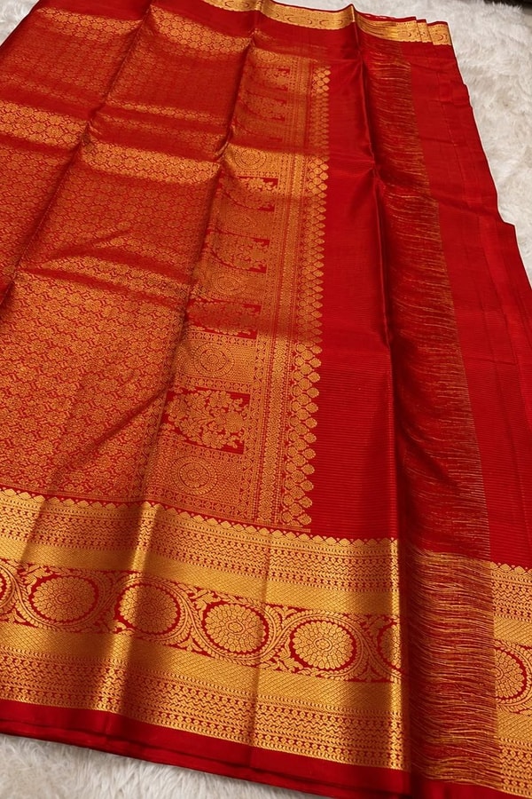 Paisley Butta Banarasi Soft Silk Saree with Wide Gold Zari Border in Four Jewel Tones  in Surat