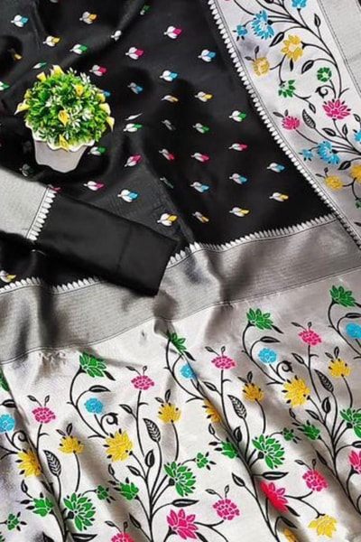 Paithani-Style Banarasi Soft Silk Saree with Meenakari Floral Border in Ten Vibrant Shades in Surat