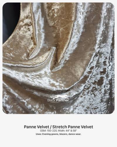 Panne Velvet Stretch Velvet Fabric GSM 150 to 220 Width 44 Inch and 58 Inch for Gowns Blazers Dancewear in Surat