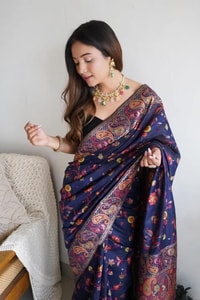 Pashmina Kachi Work Kashmiri Weave Banarasi Soft Silk Saree with Rich Pallu and Running Blouse  in Surat
