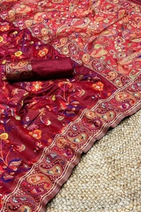 Pashmina Kachi Work Kashmiri Weave Banarasi Soft Silk Saree with Rich Pallu and Running Blouse  in Surat