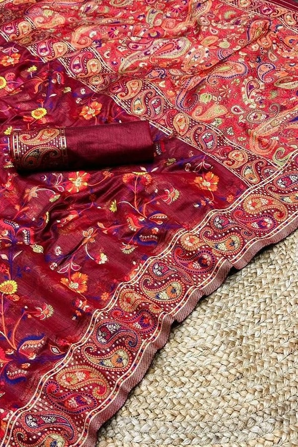 Pashmina Kachi Work Kashmiri Weave Banarasi Soft Silk Saree with Rich Pallu and Running Blouse  in Surat