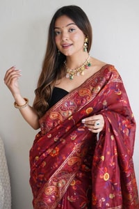 Pashmina Kachi Work Kashmiri Weave Banarasi Soft Silk Saree with Rich Pallu and Running Blouse  in Surat