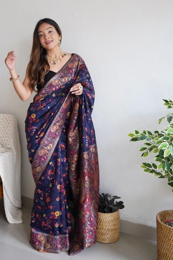 Pashmina Kachi Work Kashmiri Weave Banarasi Soft Silk Saree with Rich Pallu and Running Blouse  in Surat