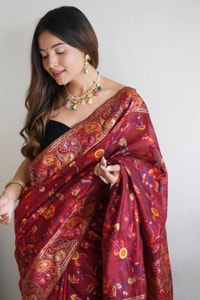 Pashmina Kachi Work Kashmiri Weave Banarasi Soft Silk Saree with Rich Pallu and Running Blouse  in Surat