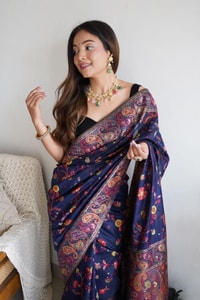 Pashmina Kachi Work Kashmiri Weave Banarasi Soft Silk Saree with Rich Pallu and Running Blouse  in Surat