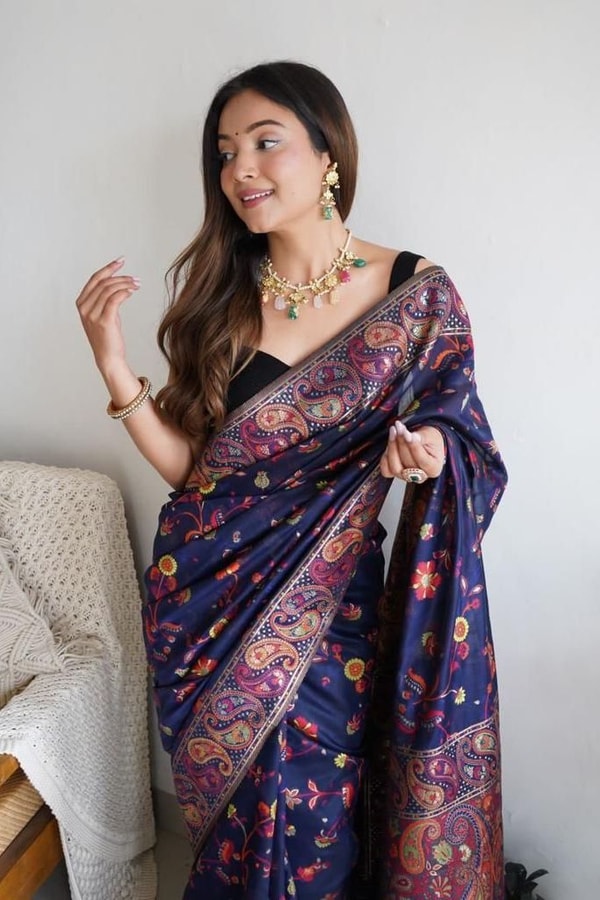 Pashmina Kachi Work Kashmiri Weave Banarasi Soft Silk Saree with Rich Pallu and Running Blouse  in Surat