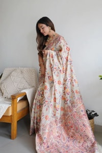 Pashmina Kachi Work Kashmiri Weave Banarasi Soft Silk Saree with Rich Pallu and Running Blouse  in Surat