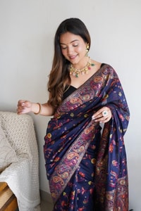 Pashmina Kachi Work Kashmiri Weave Banarasi Soft Silk Saree with Rich Pallu and Running Blouse  in Surat