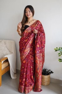 Pashmina Kachi Work Kashmiri Weave Banarasi Soft Silk Saree with Rich Pallu and Running Blouse  in Surat