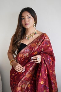 Pashmina Kachi Work Kashmiri Weave Banarasi Soft Silk Saree with Rich Pallu and Running Blouse  in Surat