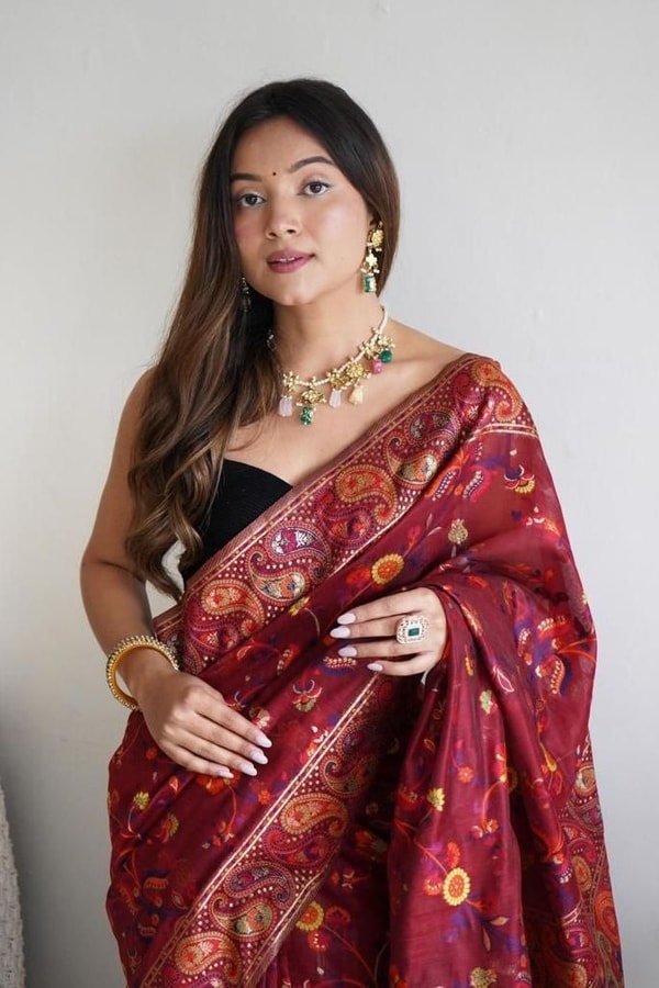 Pashmina Kachi Work Kashmiri Weave Banarasi Soft Silk Saree with Rich Pallu and Running Blouse  in Surat