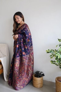Pashmina Kachi Work Kashmiri Weave Banarasi Soft Silk Saree with Rich Pallu and Running Blouse  in Surat