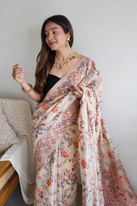 Pashmina Kachi Work Kashmiri Weave Banarasi Soft Silk Saree with Rich Pallu and Running Blouse  in Surat