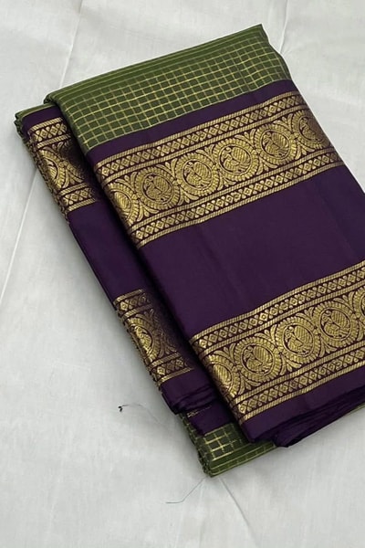 Pastel Checked Banarasi Soft Silk Saree with Contrast Dark Wine Zari Border in Five Shades in Surat