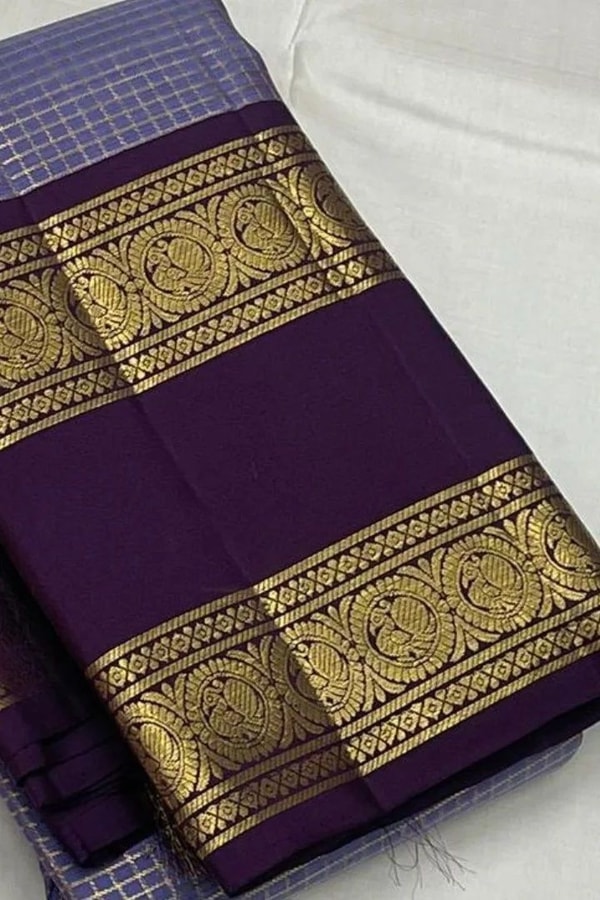 Pastel Checked Banarasi Soft Silk Saree with Contrast Dark Wine Zari Border in Five Shades  in Surat