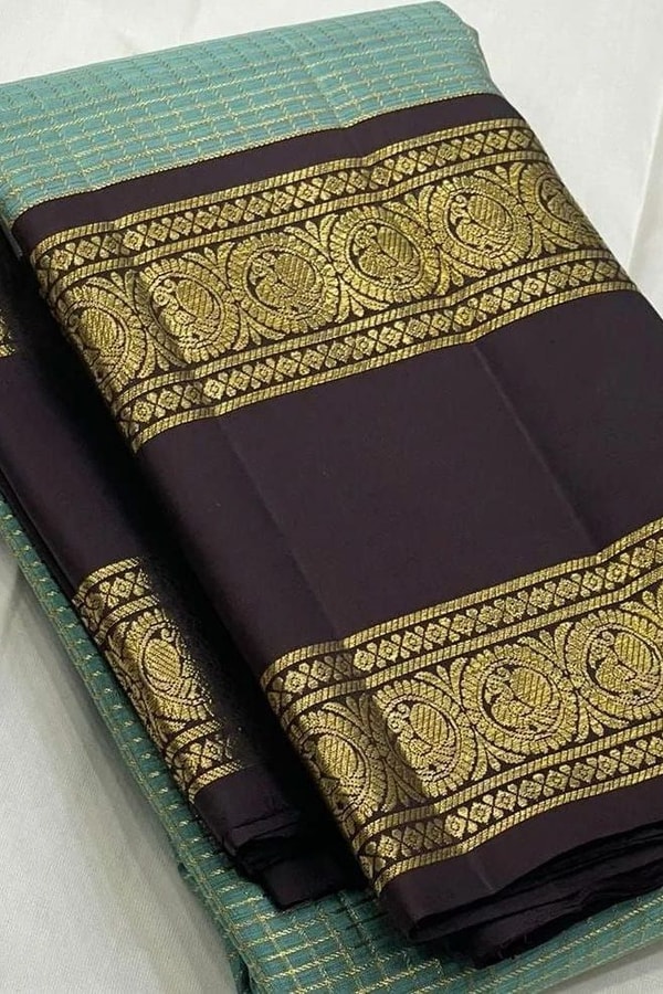 Pastel Checked Banarasi Soft Silk Saree with Contrast Dark Wine Zari Border in Five Shades  in Surat