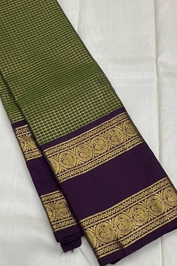 Pastel Checked Banarasi Soft Silk Saree with Contrast Dark Wine Zari Border in Five Shades  in Surat