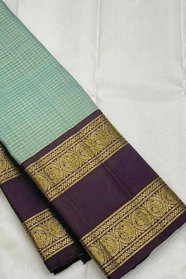 Pastel Checked Banarasi Soft Silk Saree with Contrast Dark Wine Zari Border in Five Shades  in Surat