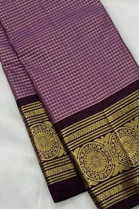 Pastel Checked Banarasi Soft Silk Saree with Contrast Dark Wine Zari Border in Five Shades  in Surat
