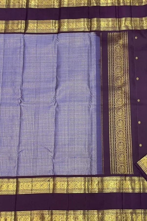 Pastel Checked Banarasi Soft Silk Saree with Contrast Dark Wine Zari Border in Five Shades  in Surat