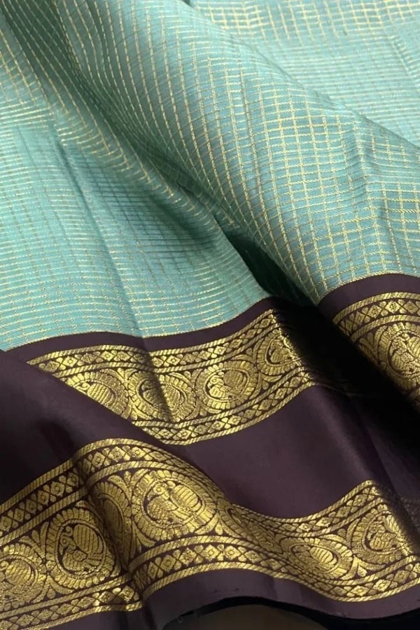 Pastel Checked Banarasi Soft Silk Saree with Contrast Dark Wine Zari Border in Five Shades  in Surat