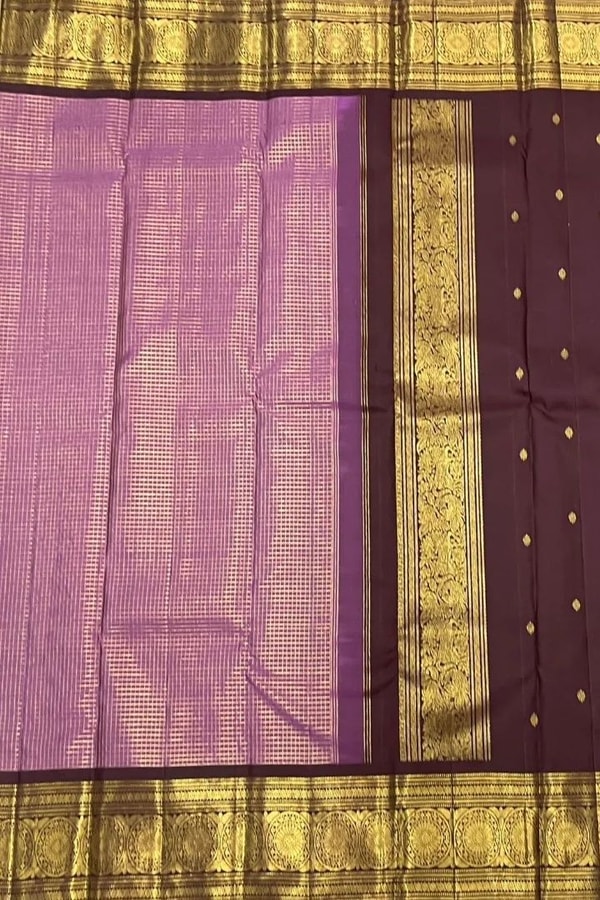 Pastel Checked Banarasi Soft Silk Saree with Contrast Dark Wine Zari Border in Five Shades  in Surat