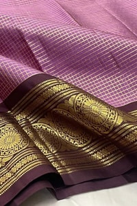 Pastel Checked Banarasi Soft Silk Saree with Contrast Dark Wine Zari Border in Five Shades  in Surat