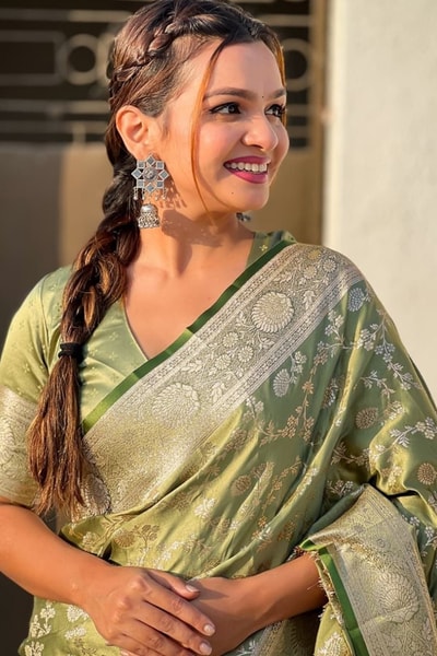 Pastel Floral Zari Jaal Banarasi Soft Silk Saree in Olive, Pink, Lavender and Sky Blue in Surat