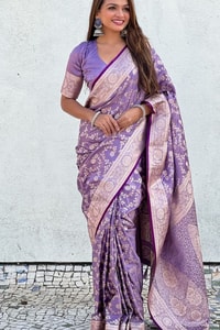 Pastel Floral Zari Jaal Banarasi Soft Silk Saree in Olive, Pink, Lavender and Sky Blue  in Surat