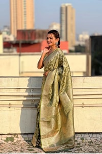 Pastel Floral Zari Jaal Banarasi Soft Silk Saree in Olive, Pink, Lavender and Sky Blue  in Surat