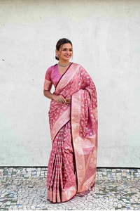 Pastel Floral Zari Jaal Banarasi Soft Silk Saree in Olive, Pink, Lavender and Sky Blue  in Surat