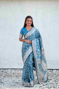 Pastel Floral Zari Jaal Banarasi Soft Silk Saree in Olive, Pink, Lavender and Sky Blue  in Surat
