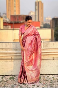 Pastel Floral Zari Jaal Banarasi Soft Silk Saree in Olive, Pink, Lavender and Sky Blue  in Surat