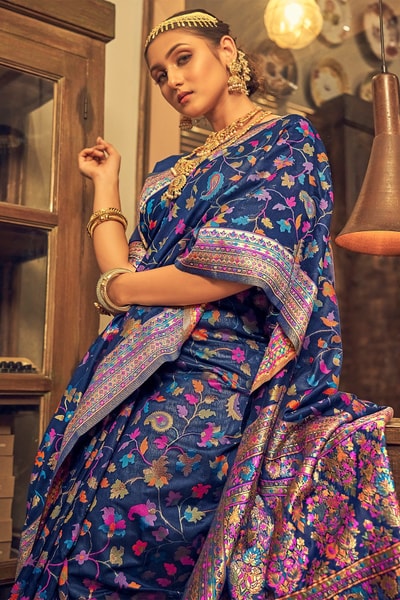 Pastel Kashmiri Weaving Banarasi Soft Silk Saree with Pure Zari Work in Surat