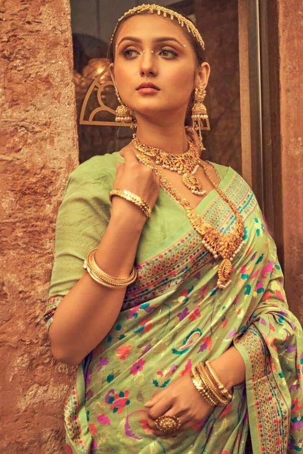 Pastel Kashmiri Weaving Banarasi Soft Silk Saree with Pure Zari Work  in Surat