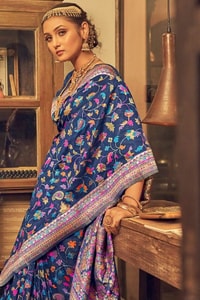 Pastel Kashmiri Weaving Banarasi Soft Silk Saree with Pure Zari Work  in Surat