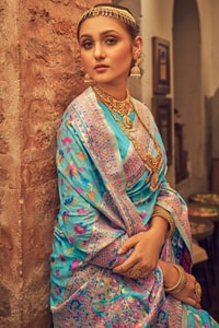 Pastel Kashmiri Weaving Banarasi Soft Silk Saree with Pure Zari Work  in Surat