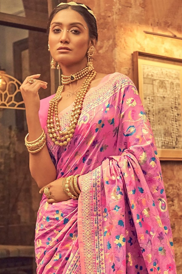 Pastel Kashmiri Weaving Banarasi Soft Silk Saree with Pure Zari Work  in Surat
