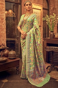 Pastel Kashmiri Weaving Banarasi Soft Silk Saree with Pure Zari Work  in Surat