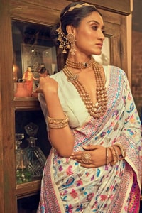 Pastel Kashmiri Weaving Banarasi Soft Silk Saree with Pure Zari Work  in Surat
