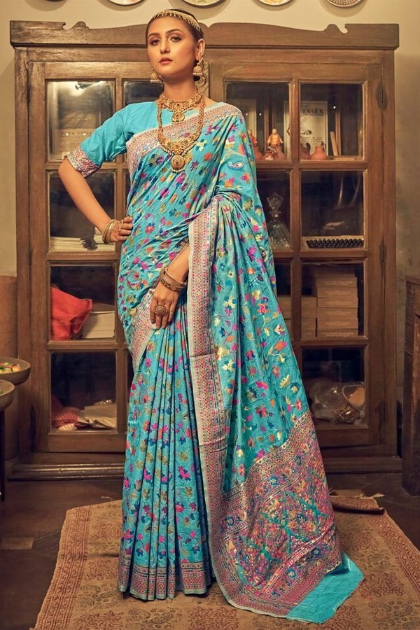 Pastel Kashmiri Weaving Banarasi Soft Silk Saree with Pure Zari Work  in Surat