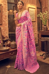 Pastel Kashmiri Weaving Banarasi Soft Silk Saree with Pure Zari Work  in Surat