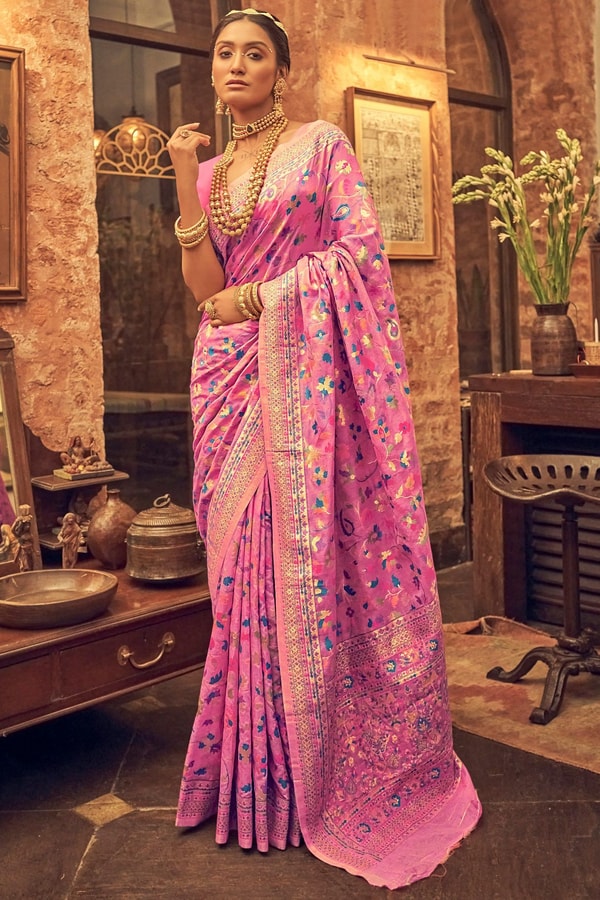 Pastel Kashmiri Weaving Banarasi Soft Silk Saree with Pure Zari Work  in Surat