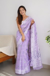 Pastel Soft Cotton Saree with Full Body Floral Weaving and White Jacquard Border  in Surat