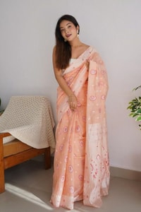 Pastel Soft Cotton Saree with Full Body Floral Weaving and White Jacquard Border  in Surat