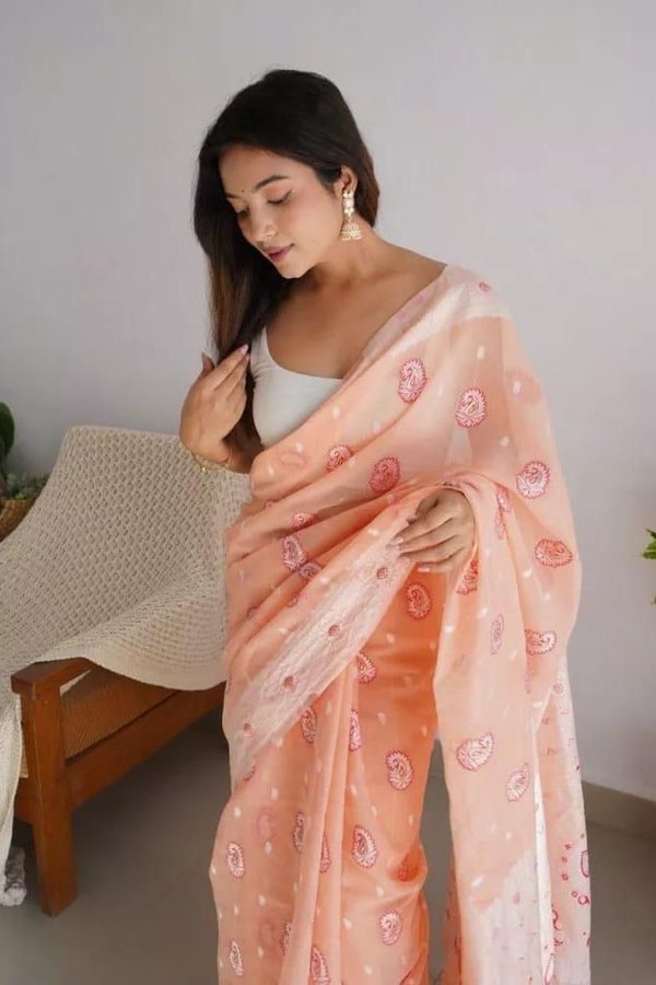 Pastel Soft Cotton Saree with Full Body Floral Weaving and White Jacquard Border  in Surat